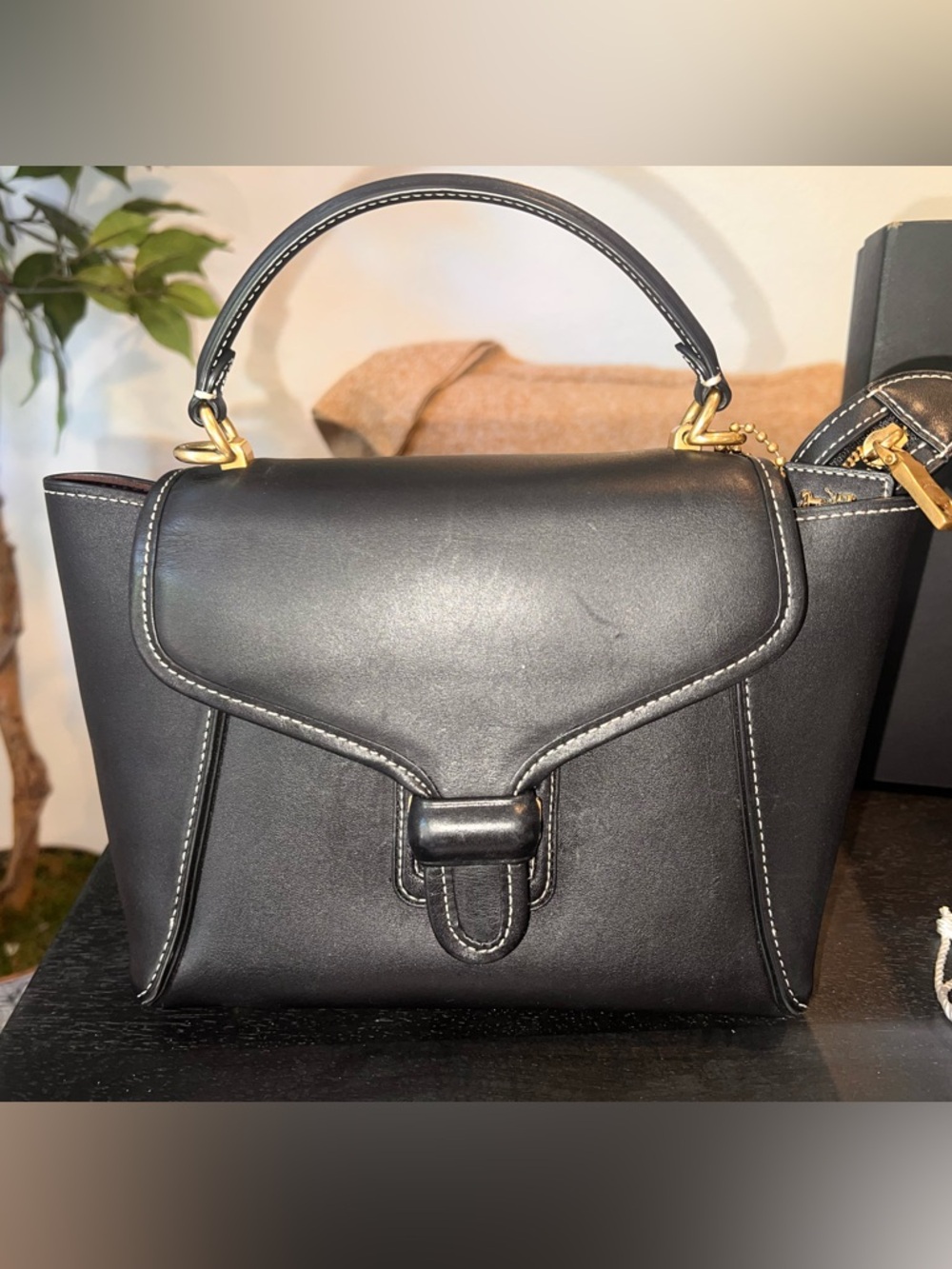 Coach Courier Carryall Leather Tote Bag Black Gold Hardware Crossbody